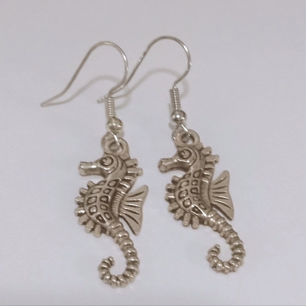 Silver Seahorse Charm Earrings